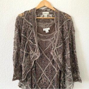 Adrianna Papell Taupe Lace Mini Dress with Overlay